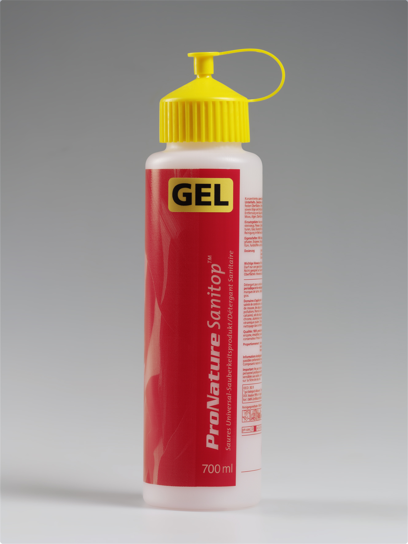 Dosierflasche "Sanitop GEL", Rot/Gelb